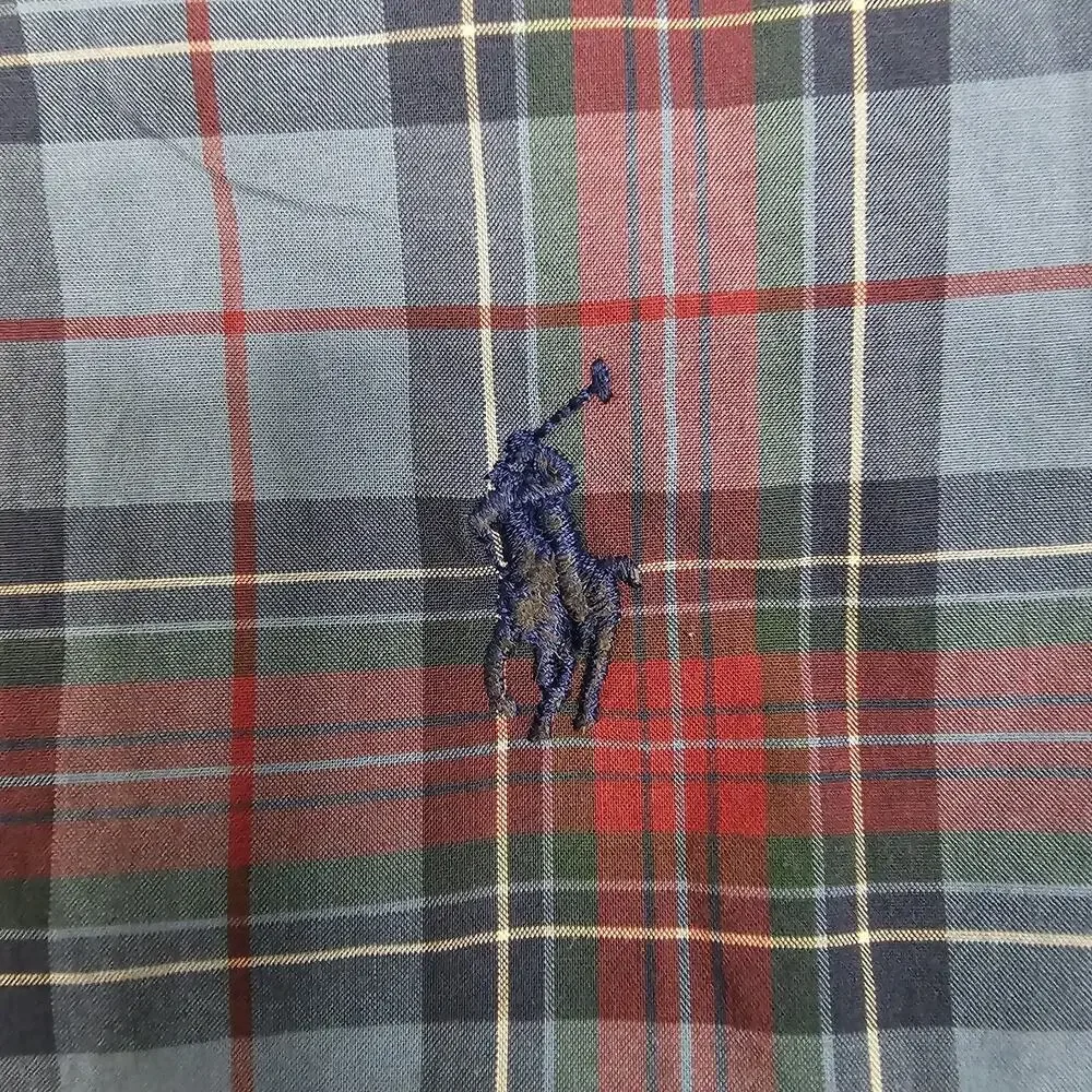 Polo Ralph Lauren Shirt Large Blue Plaid Slim Fit Stretch Preppy Academia Ivy